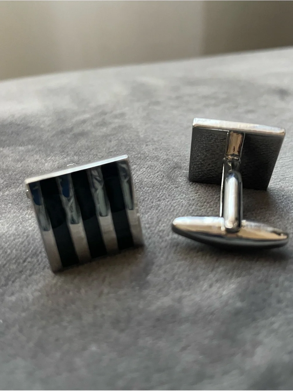 Classic Black and Silver Striped Men’s Cufflinks
